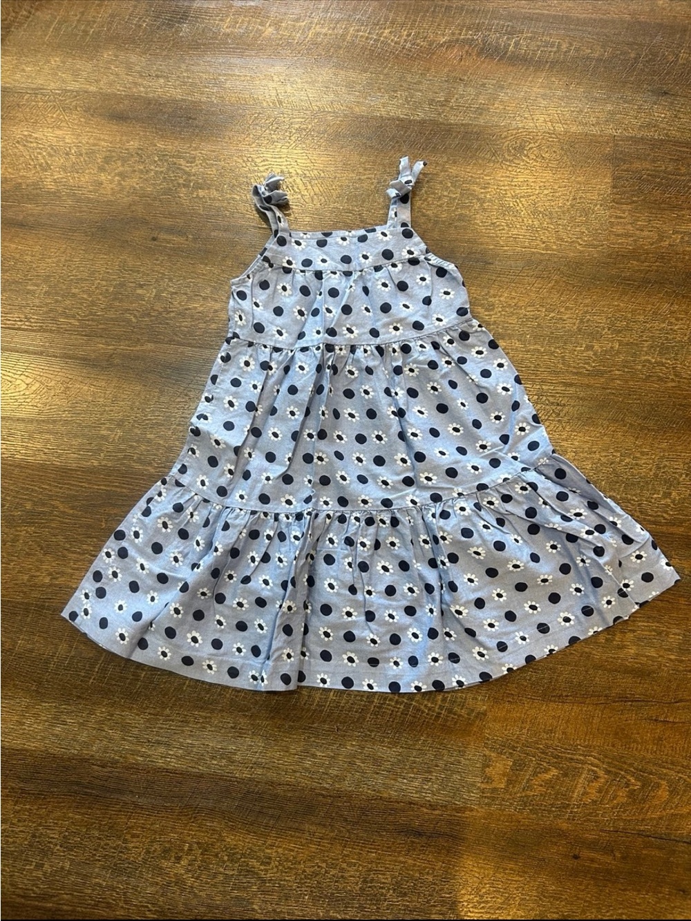 Hanna Andersson Light Blue Polka Dot Daisy Tiered Sundress 120